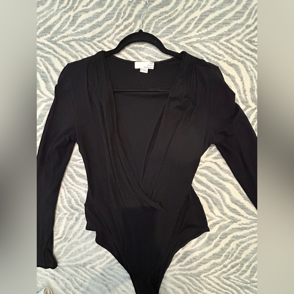 Ten Sixty Sherman Black Long-Sleeve Wrap Bodysuit